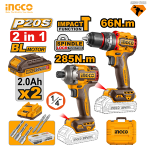 CORDLESS 2PCS COMBO KIT INGCO CKLI20277