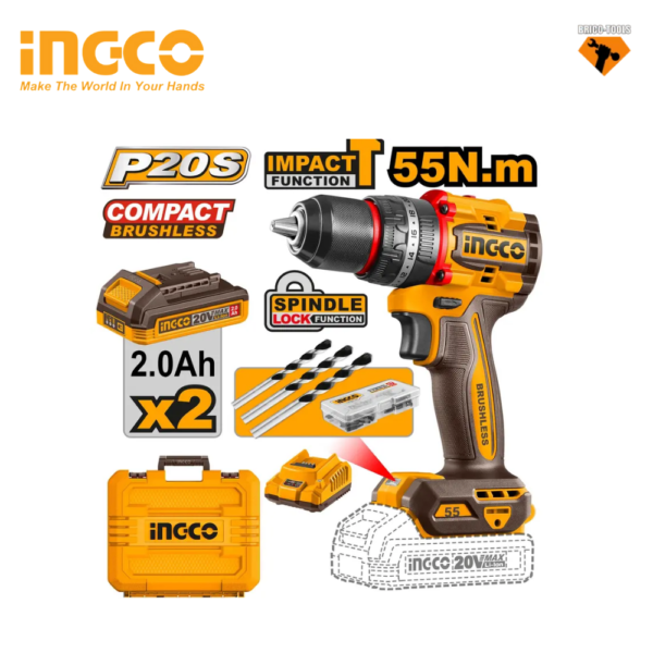 VISSEUSE BRUSHLESS CORDLESS IMPACT DRILL INGCO CIDLI20558