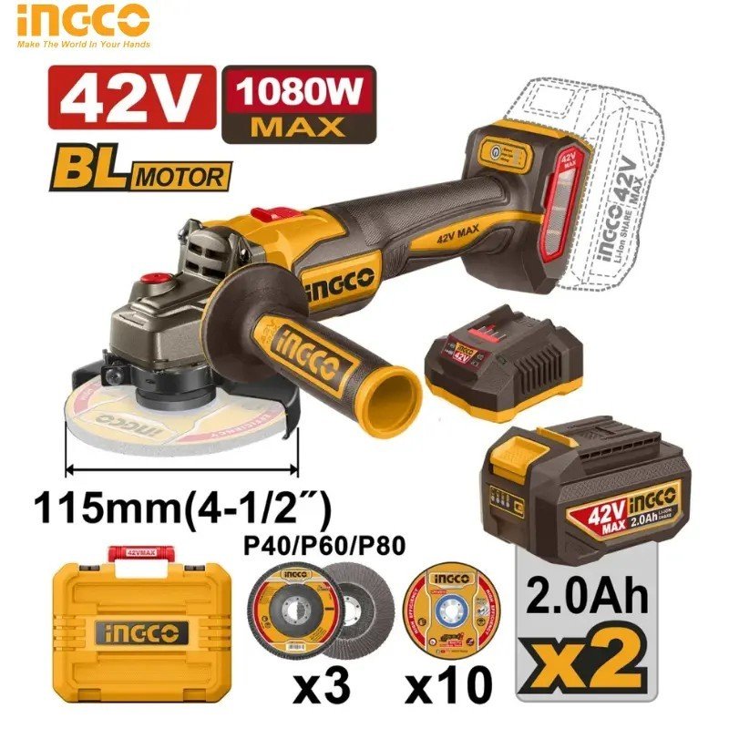 MEULE À DISQUE SANS FIL 42V AVEC 2 BATTERIES 2,0 AH 42V CAGLI4108112