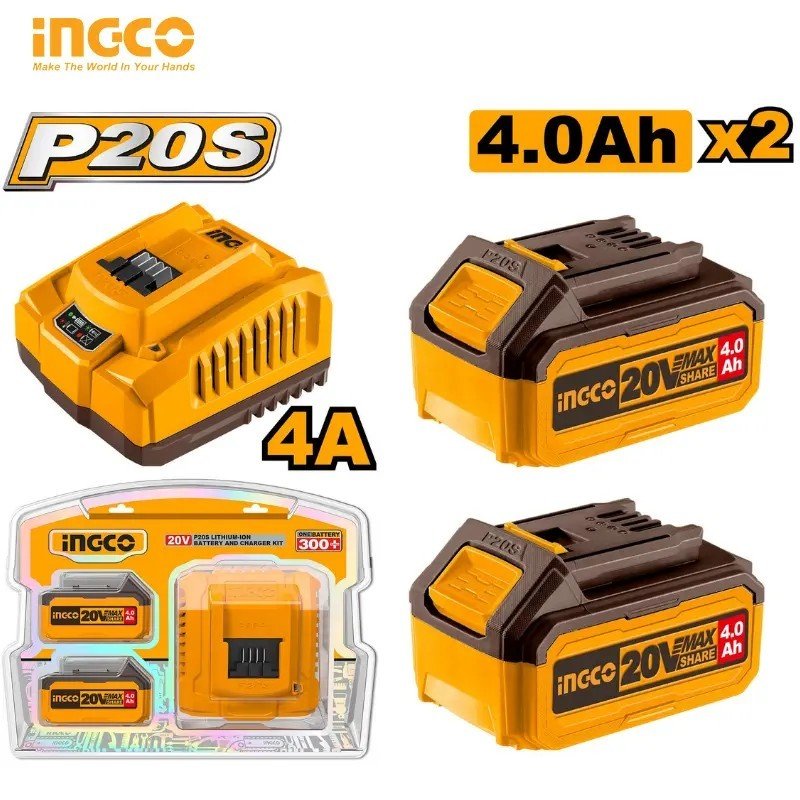 KIT 2 BATTERIE ET CHARGEUR LITHIUM-ION P20S INGCO FBCPK1424