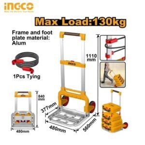 CARRINHO DOBRAVEL C/RODAS CAPAC 130KG INGCO HHWB61201