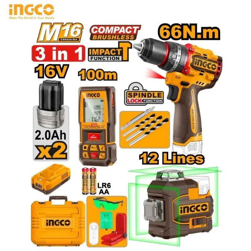 COMBO KIT 3EN1- 2 BATTERIES 16V/2.0AH  INGCO COSLI250995