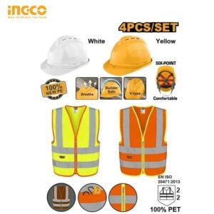 LOT DE 4 ARTICLES : CASQUES DE PROTECTION ET GILETS RÉFLÉCHISSANTS INGCO HSH9004