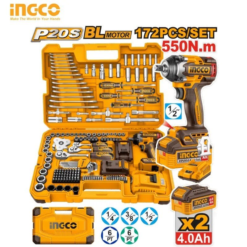 SET D'OUTILS AVEC CLÉ À CHOCS SANS FIL 172 PIÈCES INGCO HKTHP41723