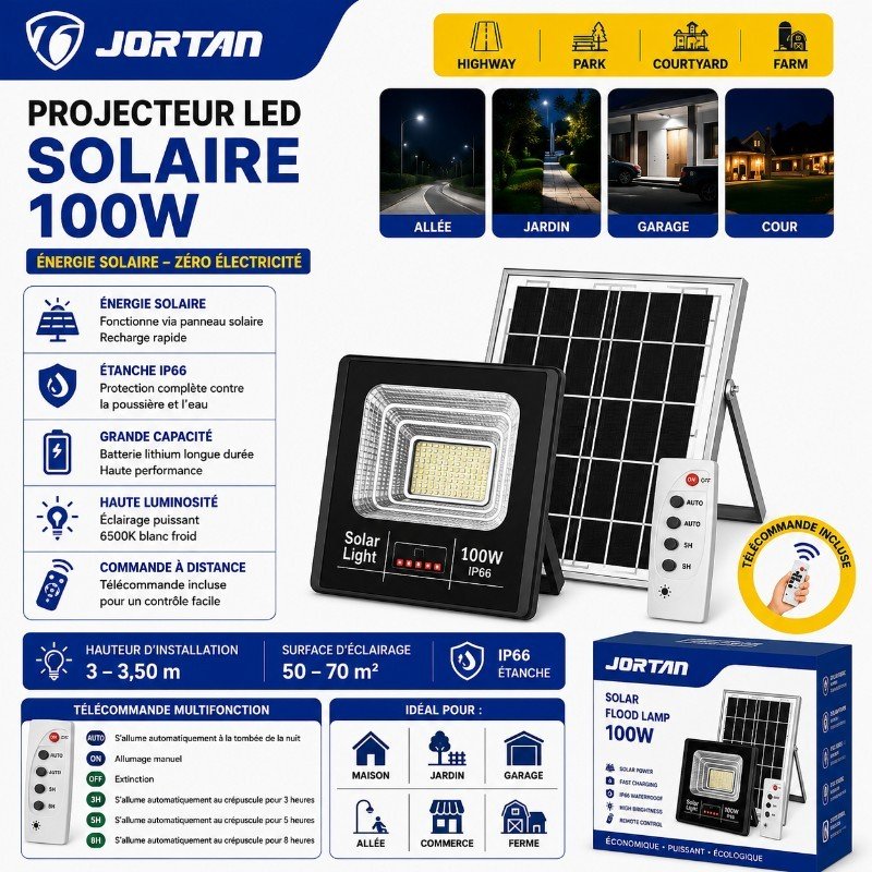 PROJECTEUR LED SOLAIRE 100W