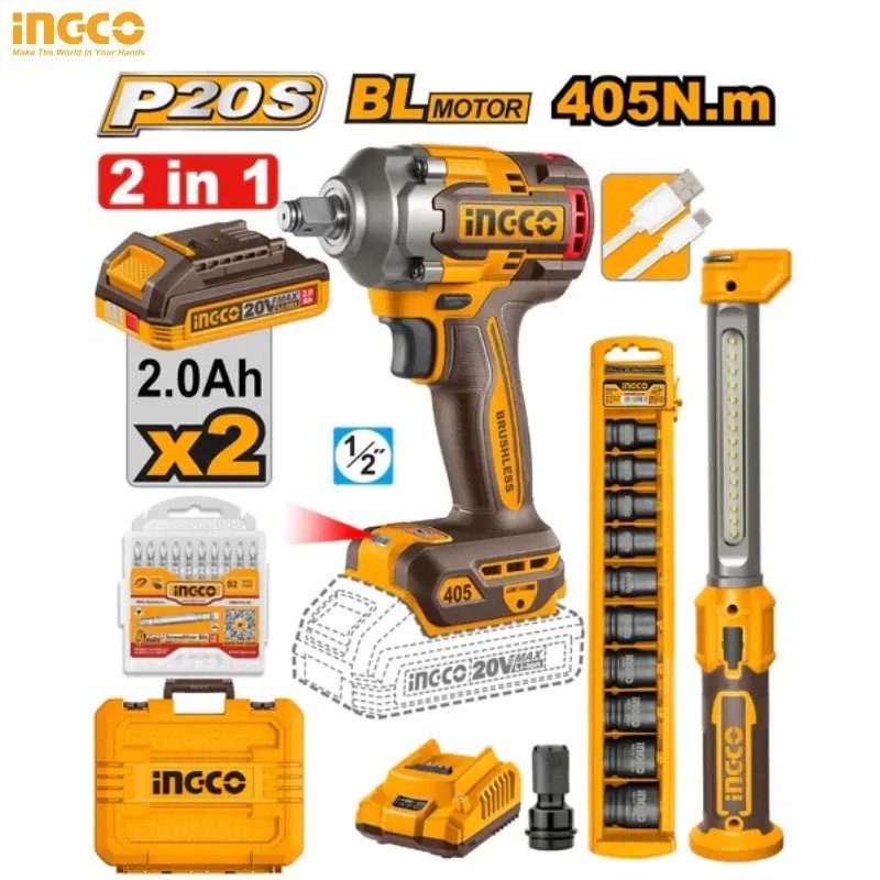 CLÉ À CHOCS SANS FIL INGCO LI-ION 20 V, 405 NM COSLI23056
